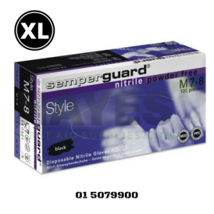 Semperguard Black Nitrile Disposable Gloves Powder Free EXTRA LARGE (90) Box