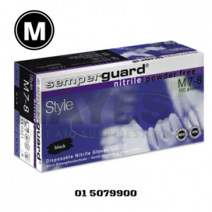 Semperguard Black Nitrile Gloves Powder Free MEDIUM (100) Box